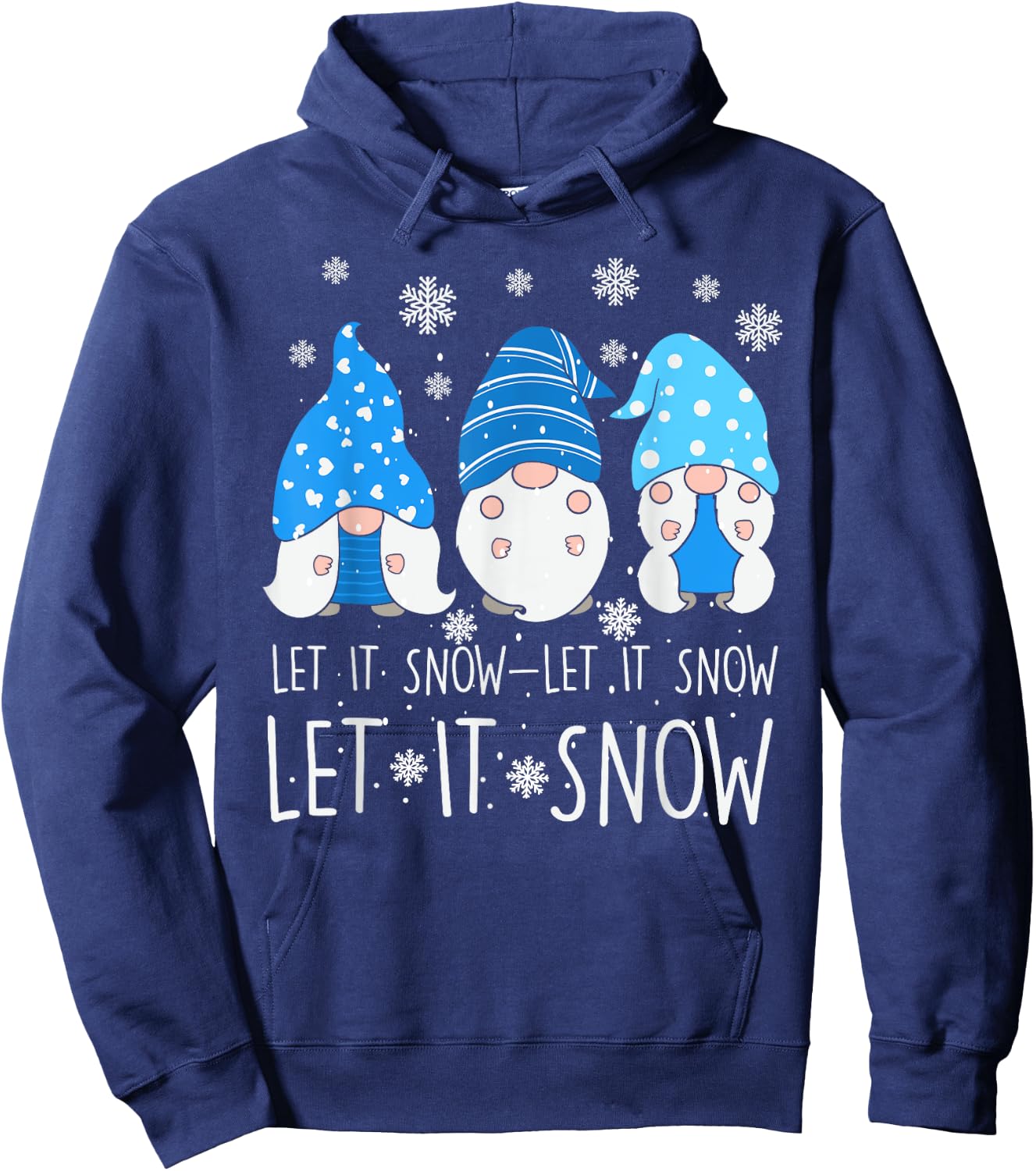 Let It Snow Cute Three Blue Gnome Matching Family Merry Xmas Hoodie - Hoodie | Navy