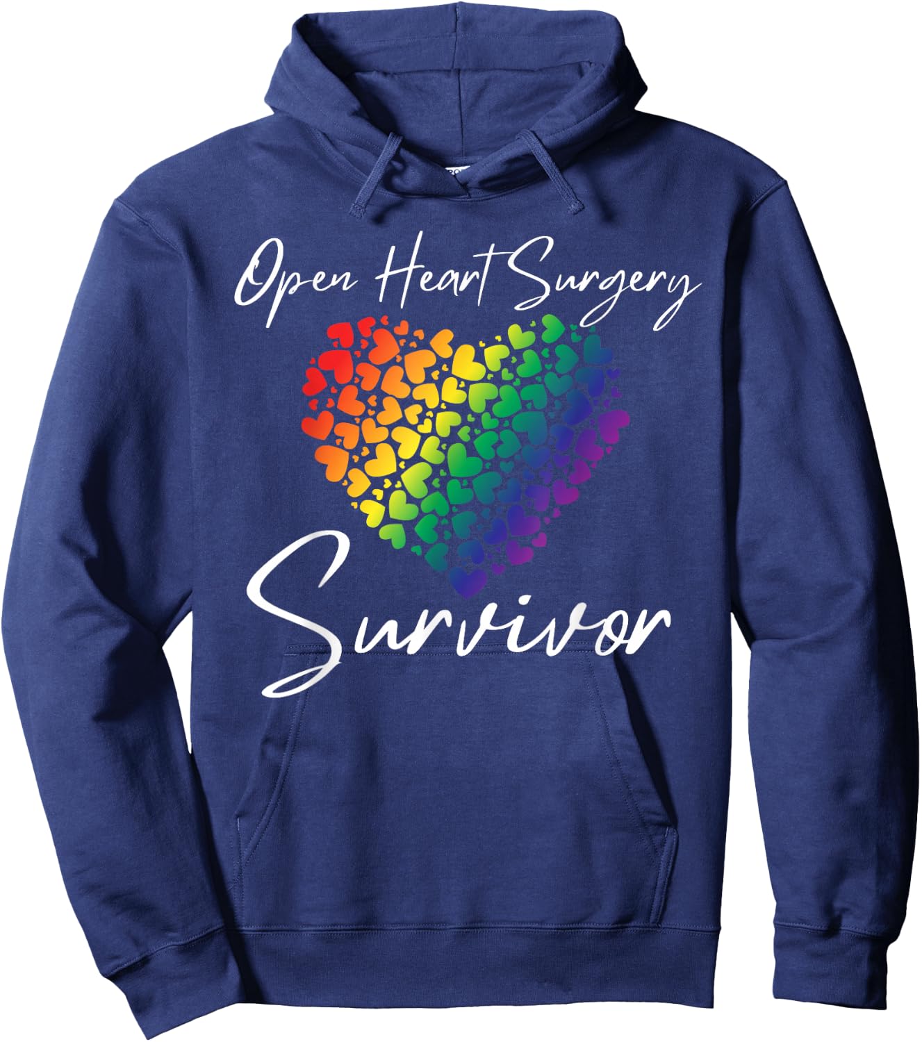 Women's Open Heart Surgery Survivor, Rainbow Hearts Hoodie - Hoodie | Navy
