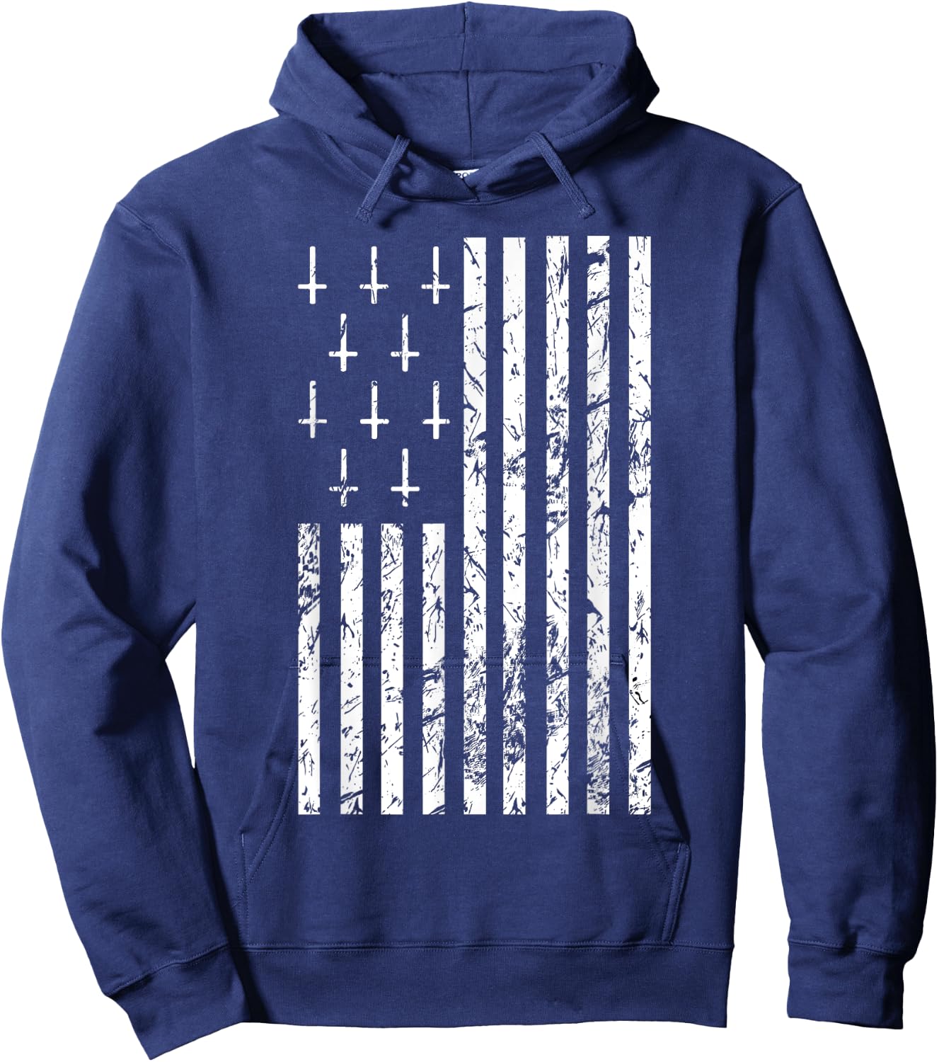 Upside Down Cross Occult Symbol Satanic American Flag Hoodie - Hoodie | Navy