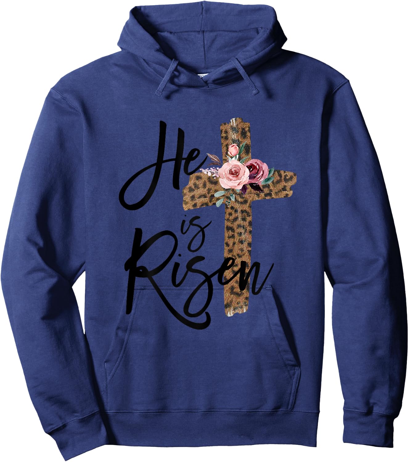 He is Risen Christian Easter Women Leopard Teen Girls Hoodie - Hoodie | Navy