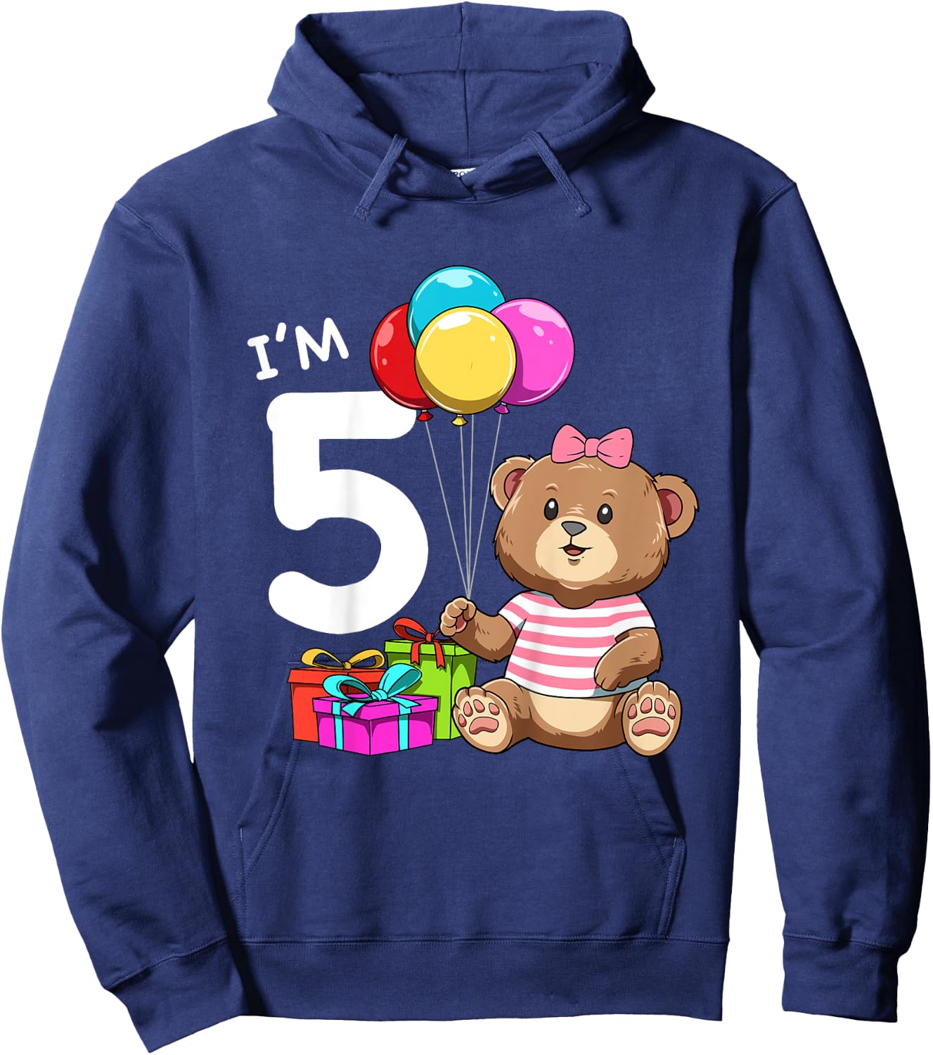 Fifth Birthday Teddy Bear - 5 Year Old Girl Hoodie - Hoodie | Navy
