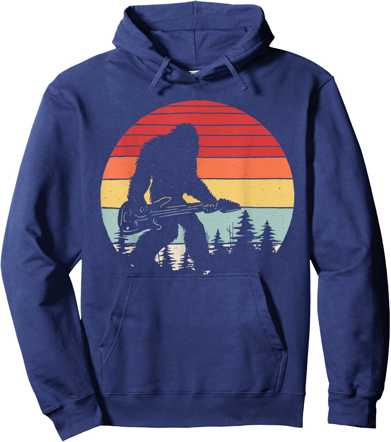 Vintage Retro Bigfoot Guitar Hoodie - Hoodie | Navy