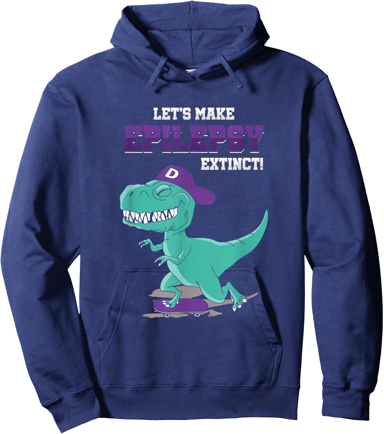 T Rex Dino Ice Skating Epilepsy Awareness Month Hoodie - Hoodie | Navy