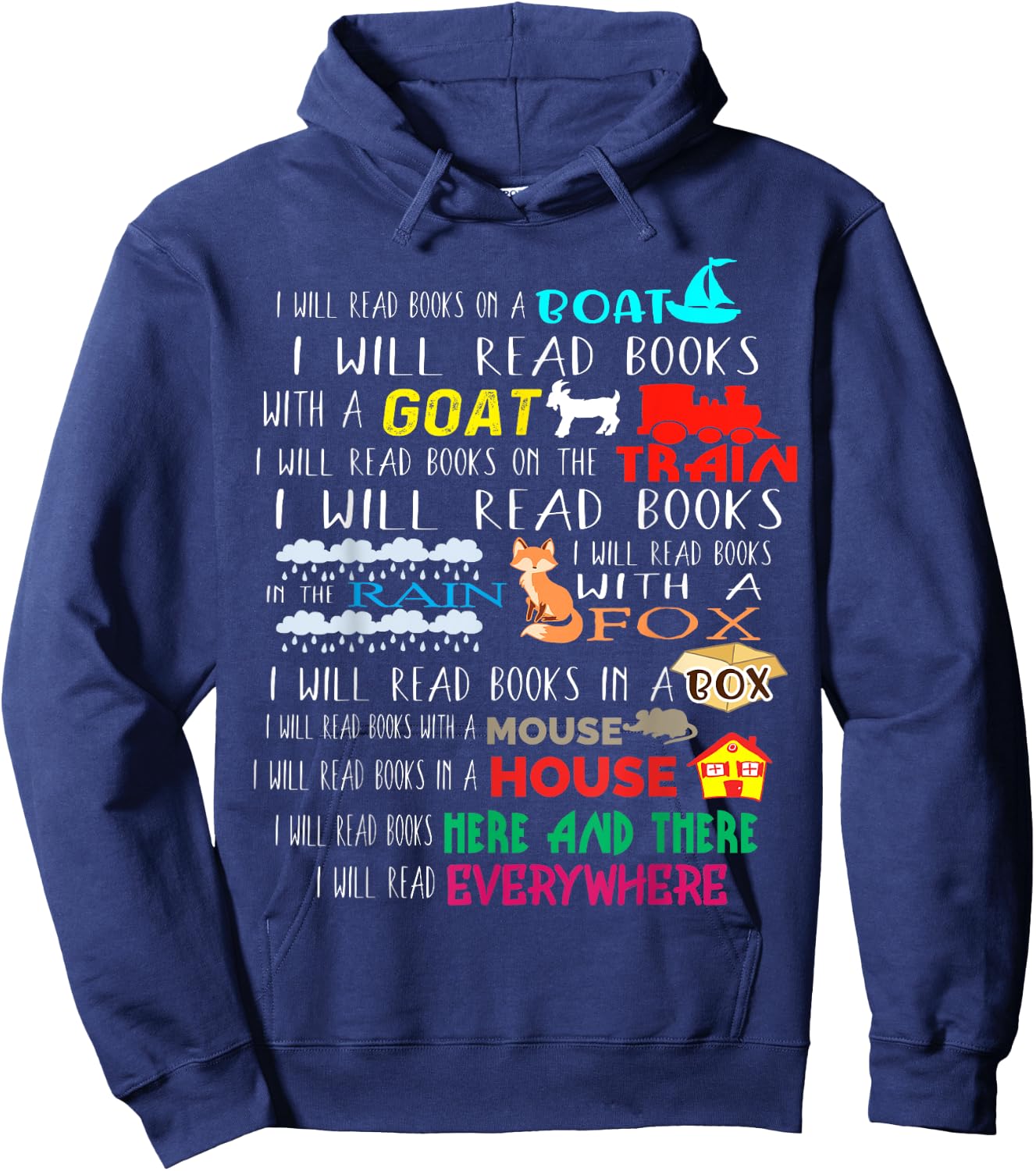 I Will Read Books On A Boat & Everywhere Reading Gifts Kids Short Sleeve Hoodie - Hoodie | Navy