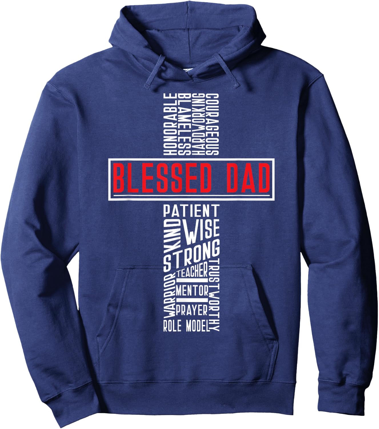 Christian, Blessed Dad, Bible Cross, Holy Fathers Day Hoodie - Hoodie | Navy