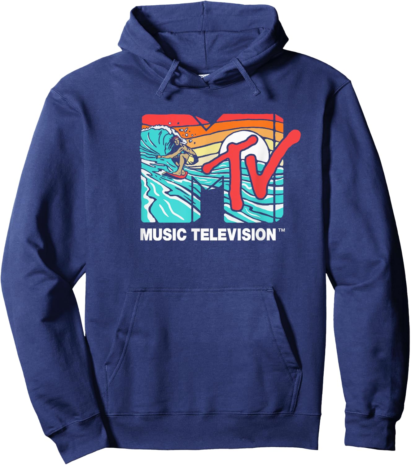 Mademark x MTV - MTV Catch a Wave MTV Surfer Logo Retro Graphic Hoodie - Hoodie | Navy