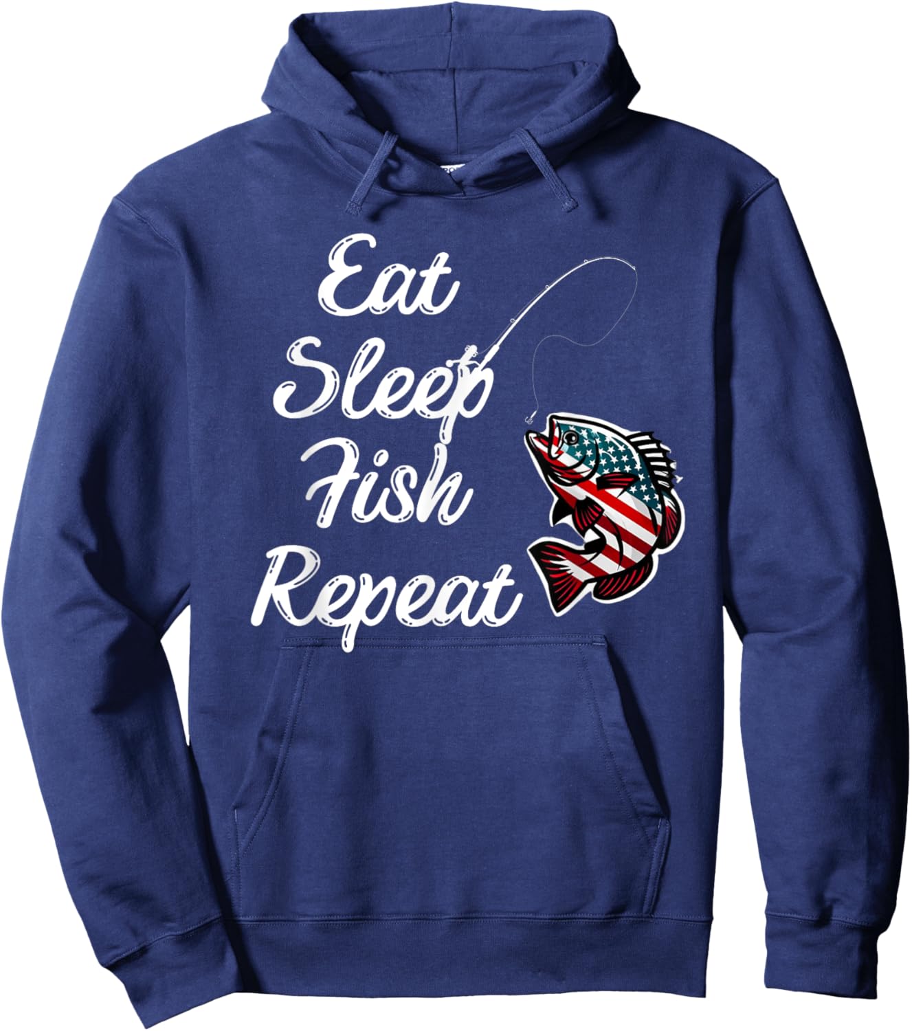 Eat Sleep Fish Repeat fish adorned in the American flag Hoodie - Hoodie | Navy