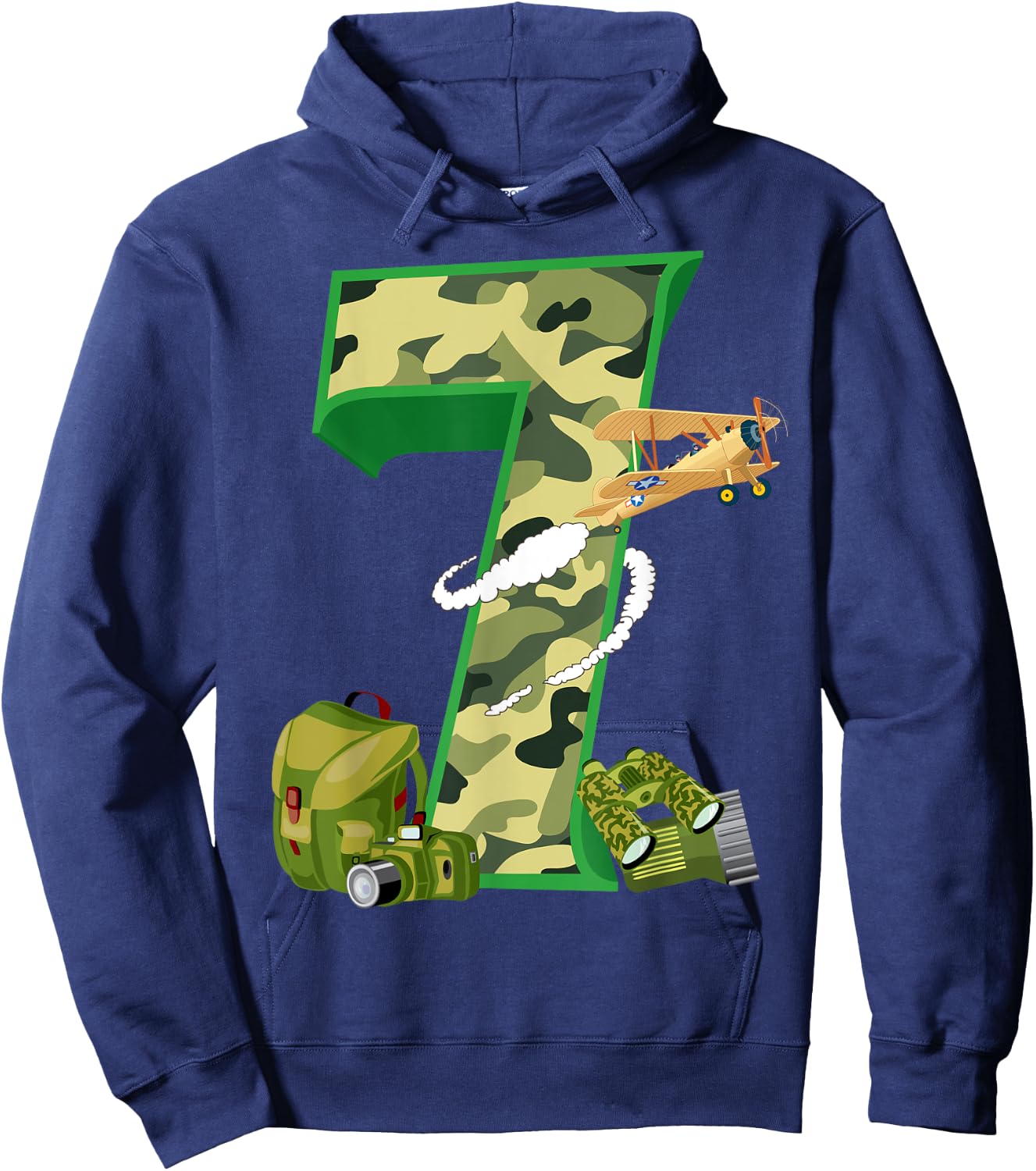 Funny Camouflage 7th Birthday Gift Boys Girls Cool Army Hoodie - Hoodie | Navy
