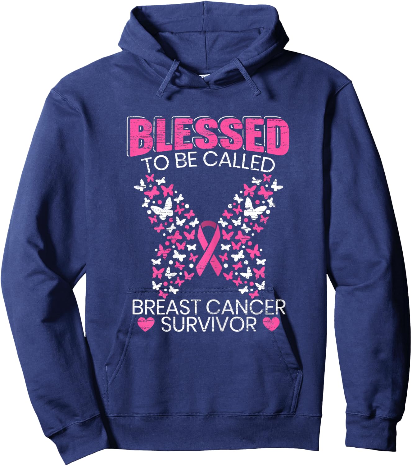 Blessed To Be Called Breast Cancer Survivor Pink Butterfly Hoodie - Hoodie | Navy