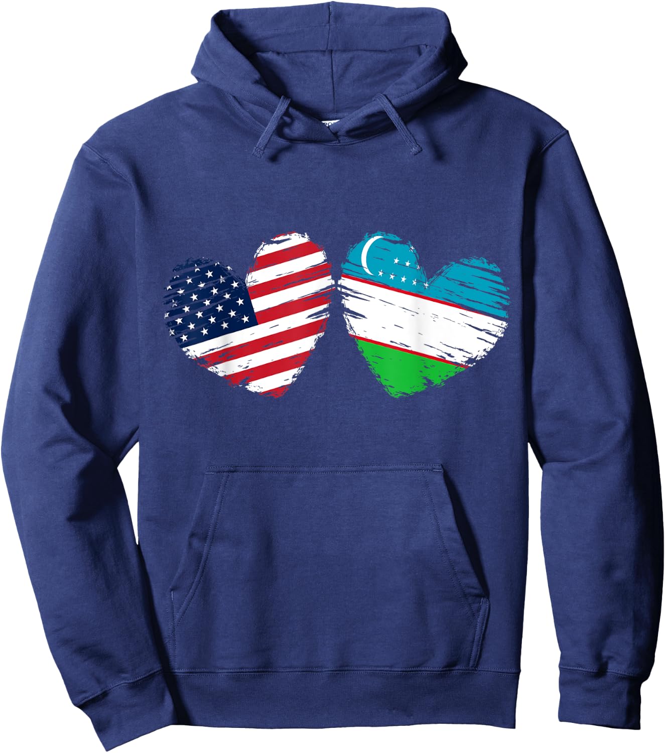 USA Uzbekistan Flag Heart Valentines Day Uzbek American Hoodie - Hoodie | Navy