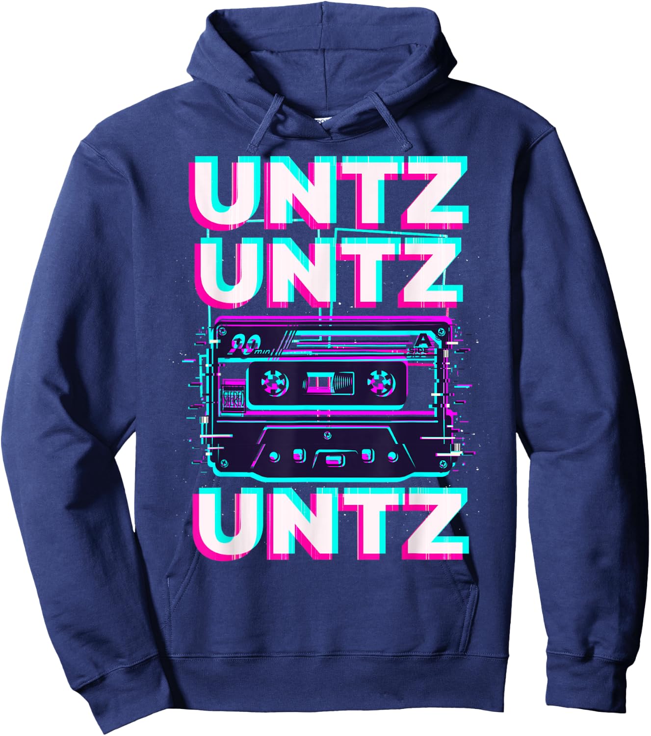 Aesthetic Synthwave Glitch Cassette Rave Festival Minimal Hoodie - Hoodie | Navy