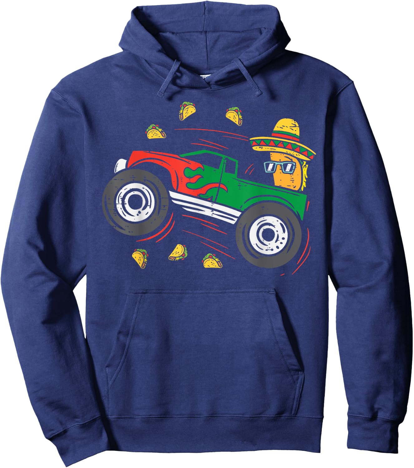Tacos Riding Mexican Monster Truck Cinco De Mayo Kids Boys Hoodie - Hoodie | Navy