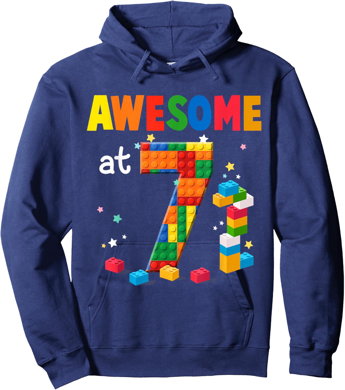 Building Blocks Brick 7th Birthday Shirt 7 Year Old Boy Gift Hoodie - Hoodie | Navy