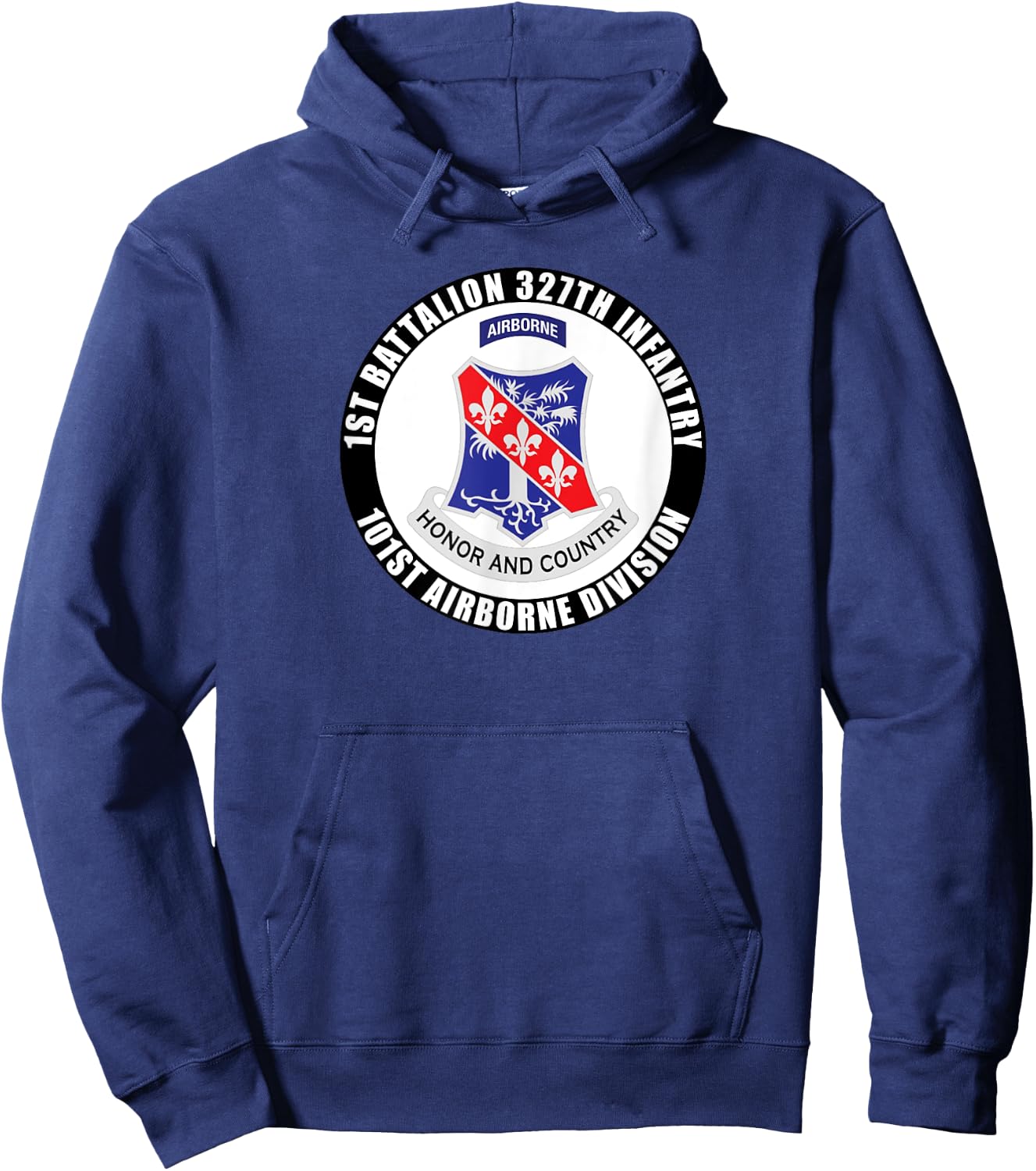 SoldierTees 1st Battalion 327th Infantry, 101st Airborne Division Veteran -Adult Black Classic Fit Short Sleeve Hoodie - Hoodie | Navy