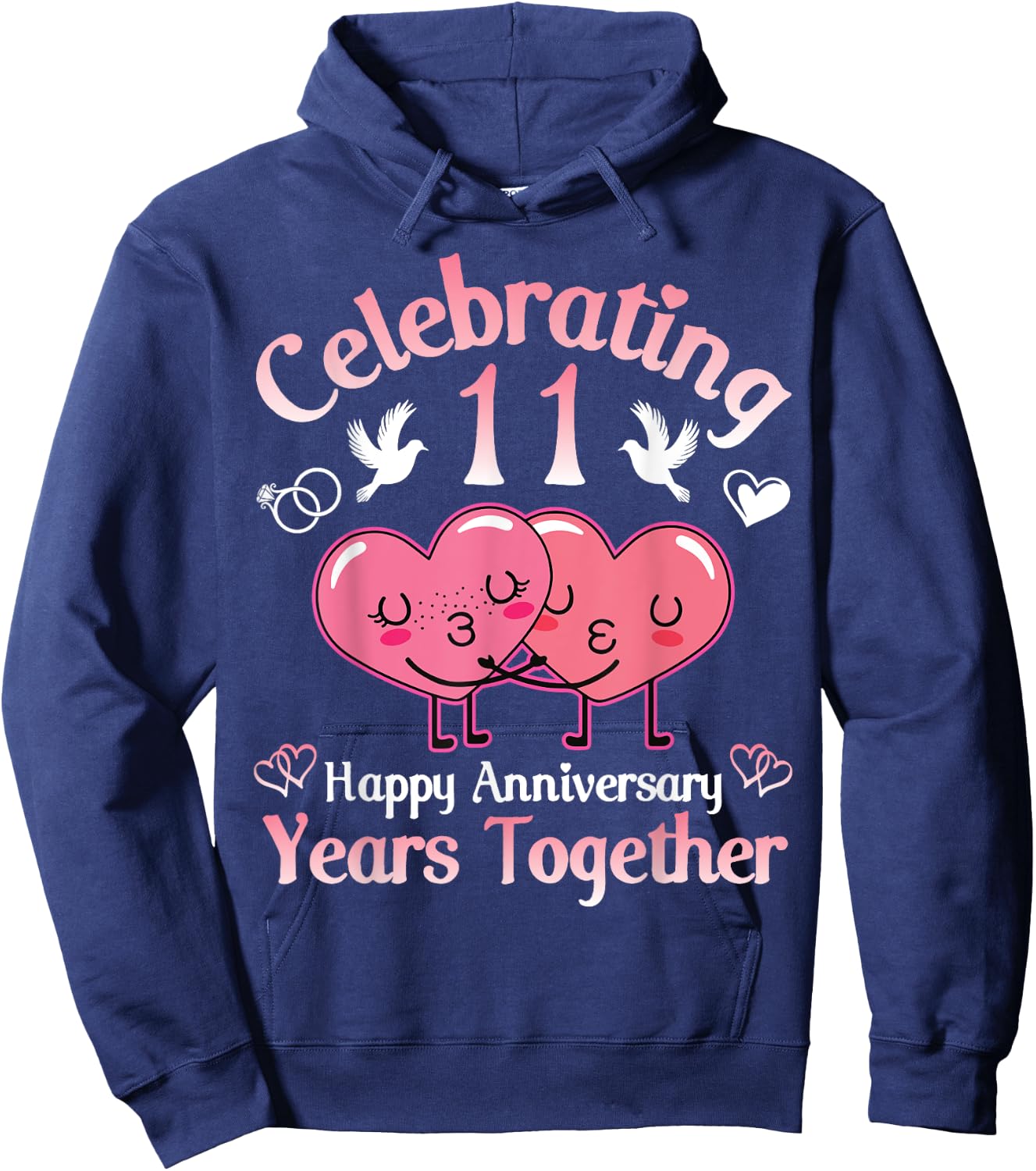 Husband Wife Celebrating 11 Years Together Happy Anniversary Hoodie - Hoodie | Navy