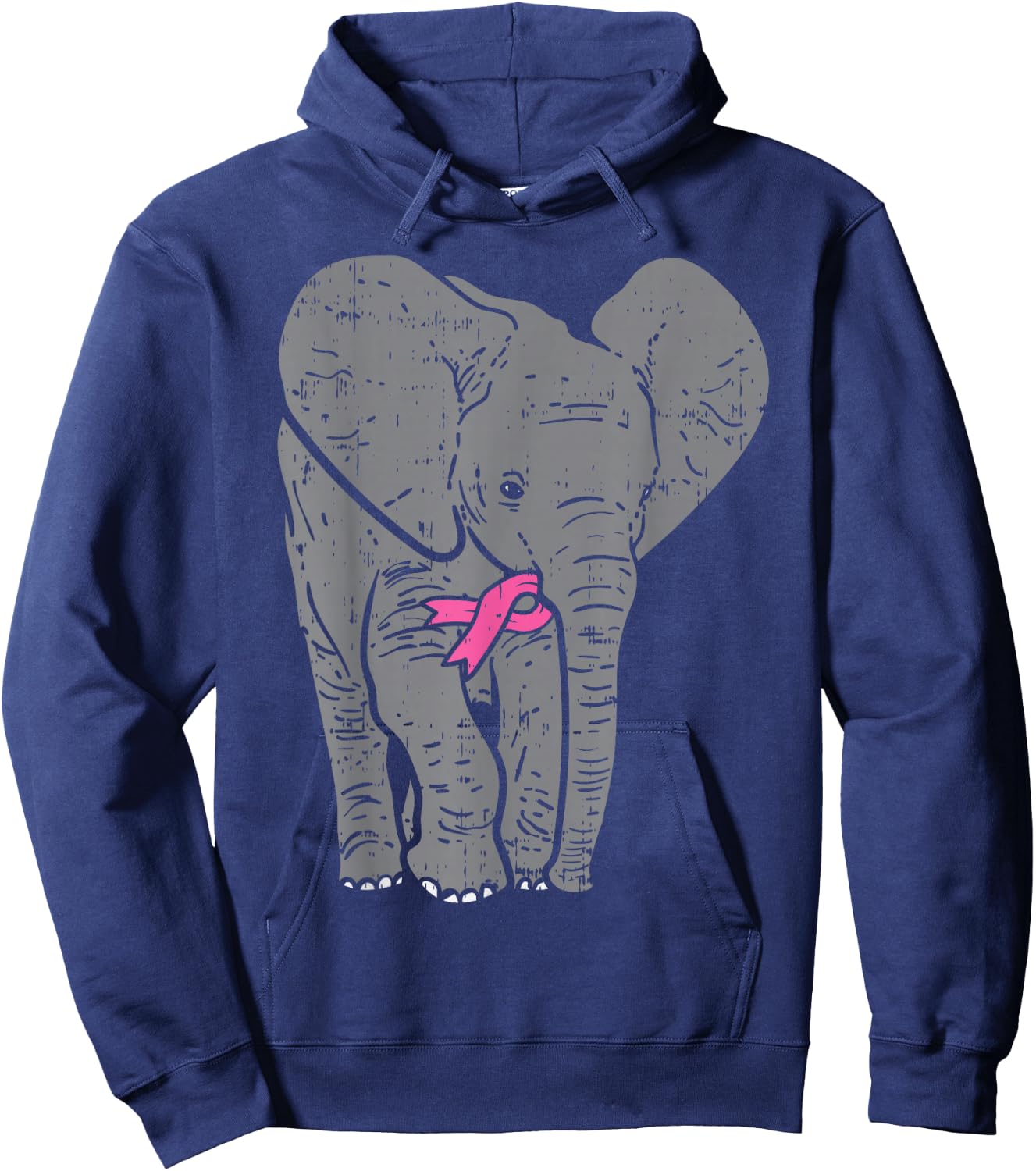 Elephant Pink Ribbon Breast Cancer Awareness Support Gift Hoodie - Hoodie | Navy
