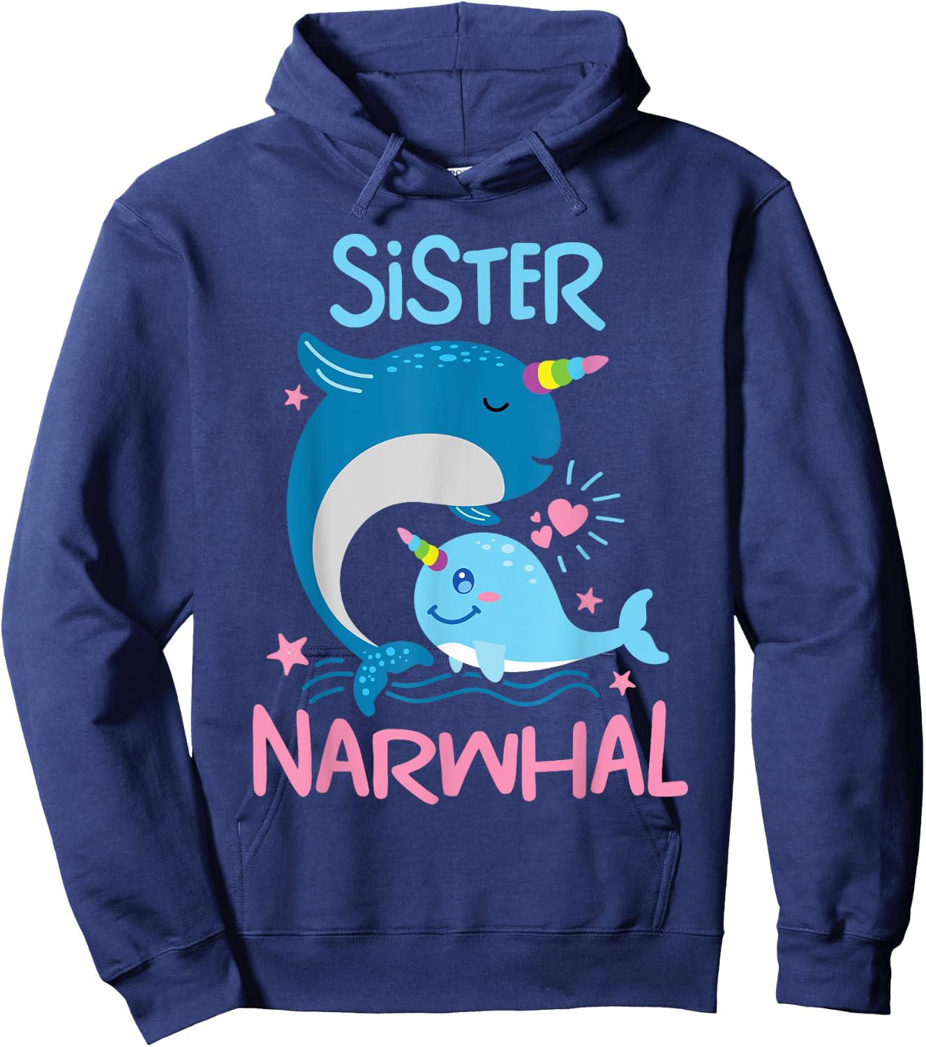 Cute Narwhal Sister Funny Whale Lover Gift Ocean Women Girls Hoodie - Hoodie | Navy