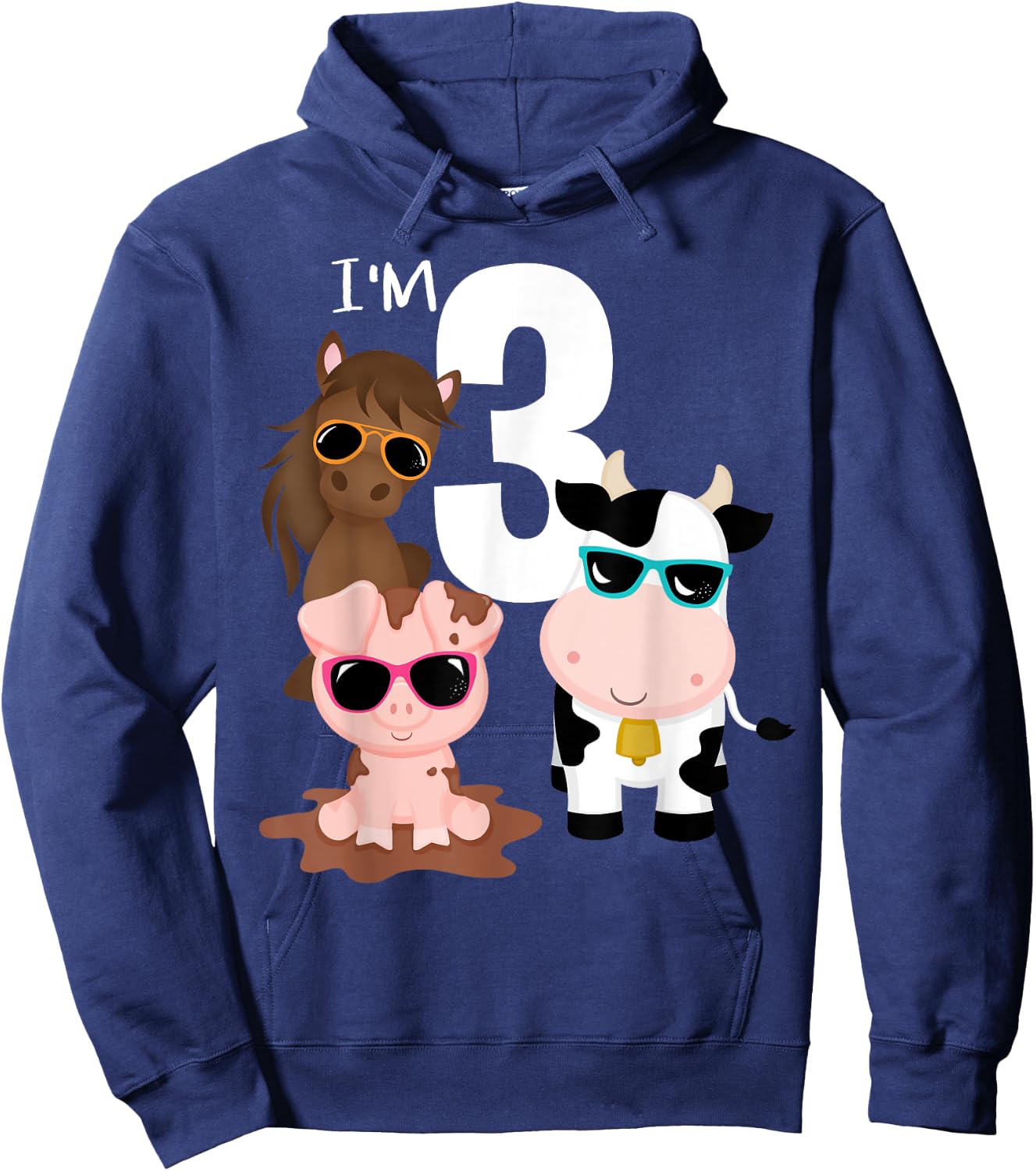 Cool Farm Animals 3rd Birthday Party 3 Year Old Toddler Hoodie - Hoodie | Navy