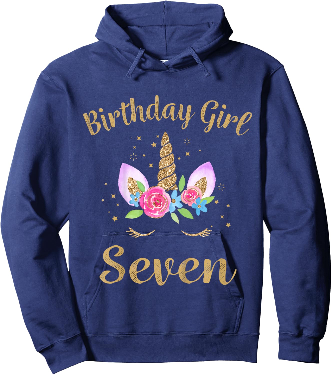 Kids 7 Year Old Birthday Girl Unicorn Shirt 7th Birthday Outfit Hoodie - Hoodie | Navy