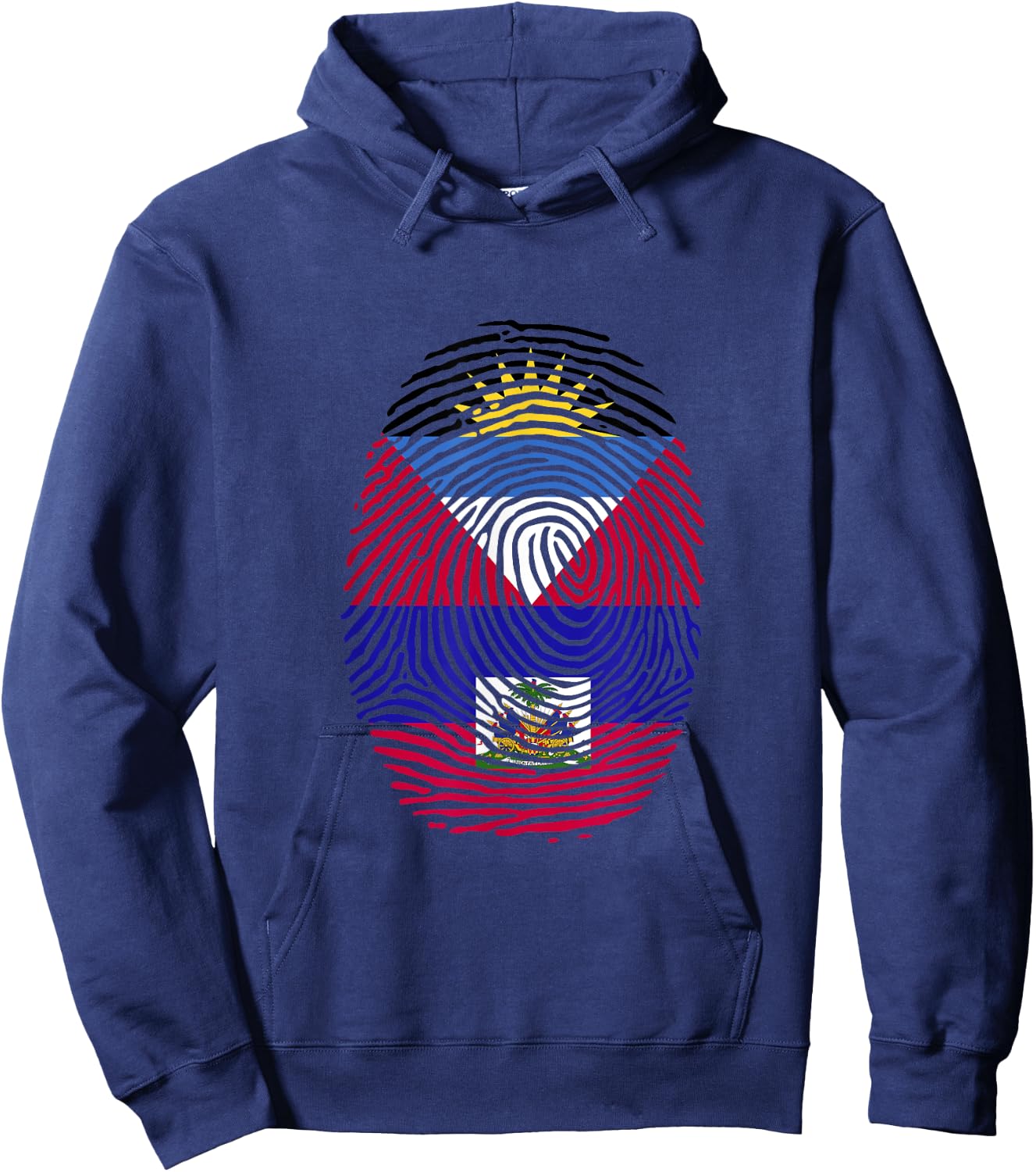 Antigua and Haiti Fingerprint Half Antiguan Haitian Roots Hoodie - Hoodie | Navy