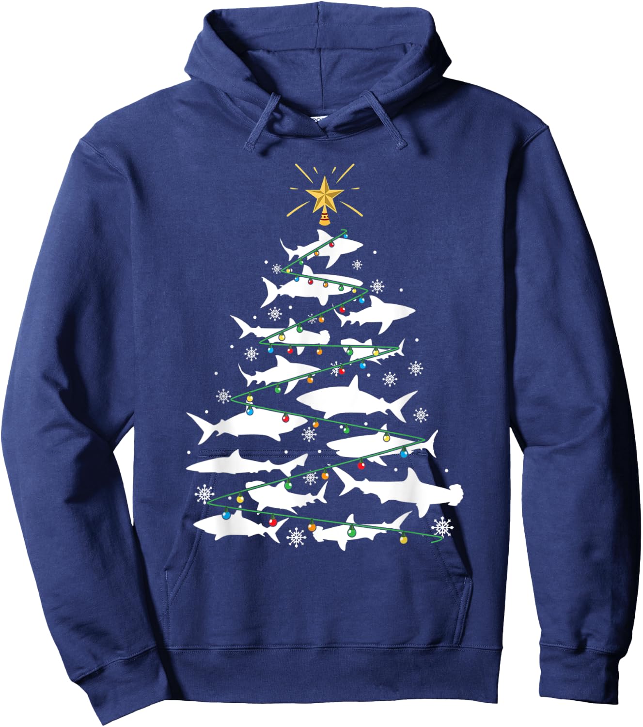 Shark Xmas Tree Holiday Gift Fishing Lover Funny Christmas Hoodie - Hoodie | Navy