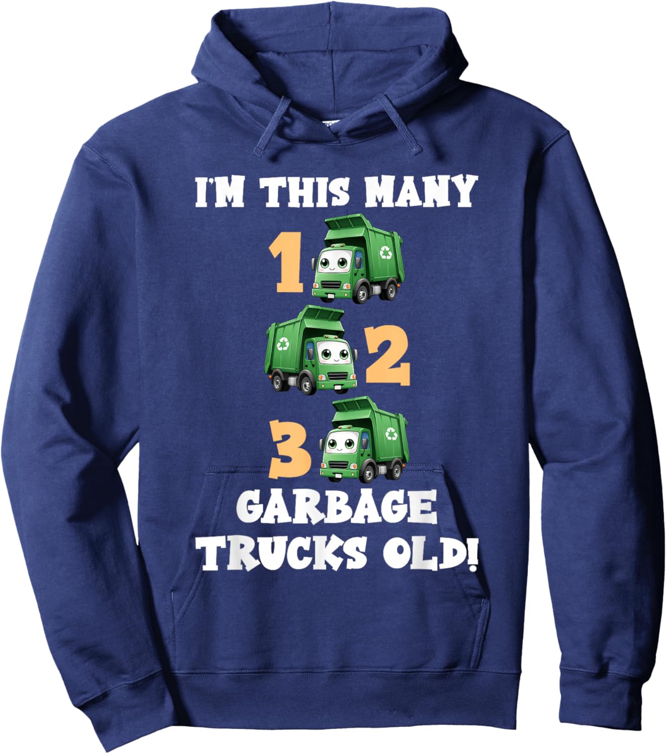 3rd Birthday Boy I'm This Many Garbage Trucks 3 Years Old Hoodie - Hoodie | Navy