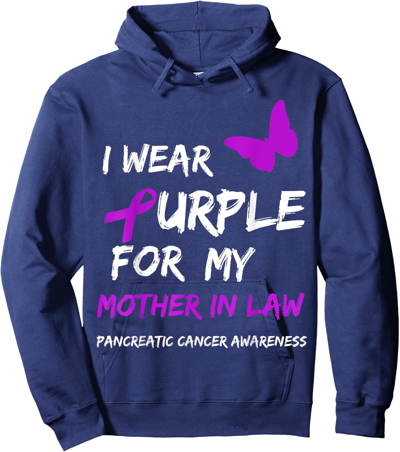 Pancreatic Cancer I Wear Purple for my Mother in law Ribbon Hoodie - Hoodie | Navy