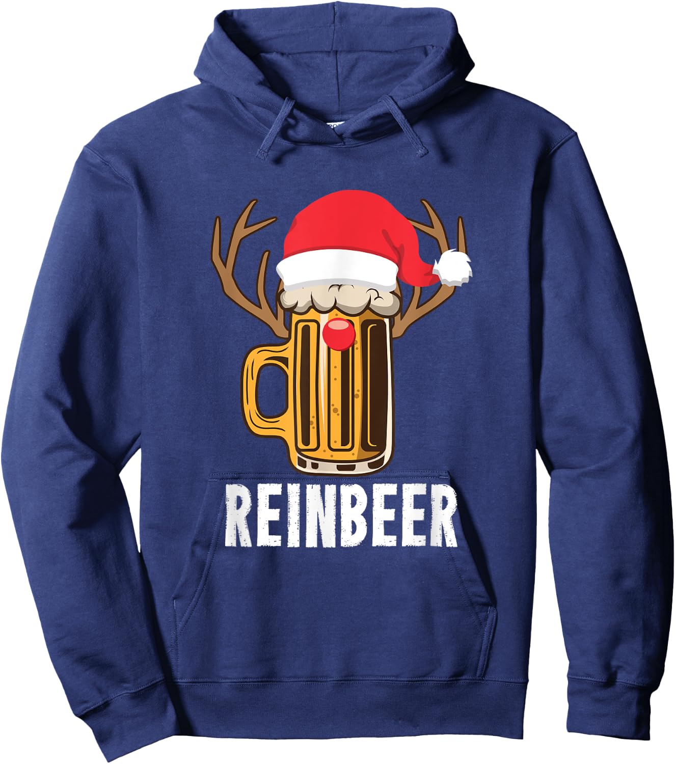 Reinbeer Santa Beer Lover Reindeer Pun Christmas Drinking Hoodie - Hoodie | Navy
