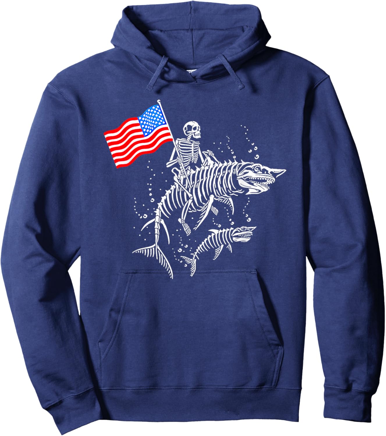 Skeleton Ride Shark 4th Of July Hoodie - Hoodie | Navy