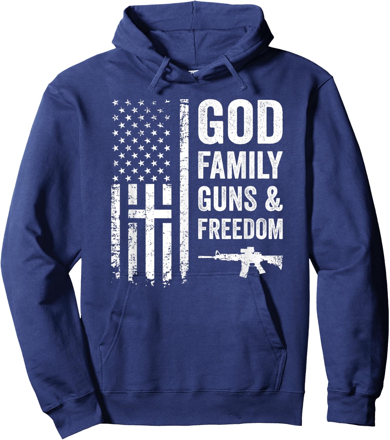 GOD FAMILY GUNS & FREEDOM - Pro God Pro Gun USA Cross Flag Hoodie - Hoodie | Navy