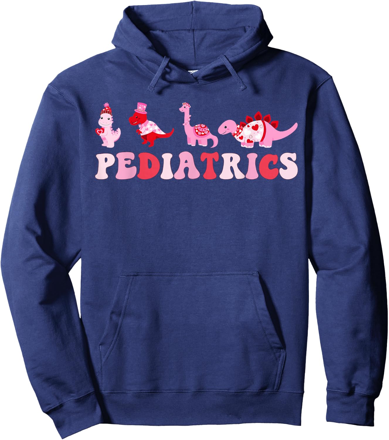 Pediatric Nurse PEDS Nursing Cute Dinosaurs Valentine's Day Hoodie - Hoodie | Navy