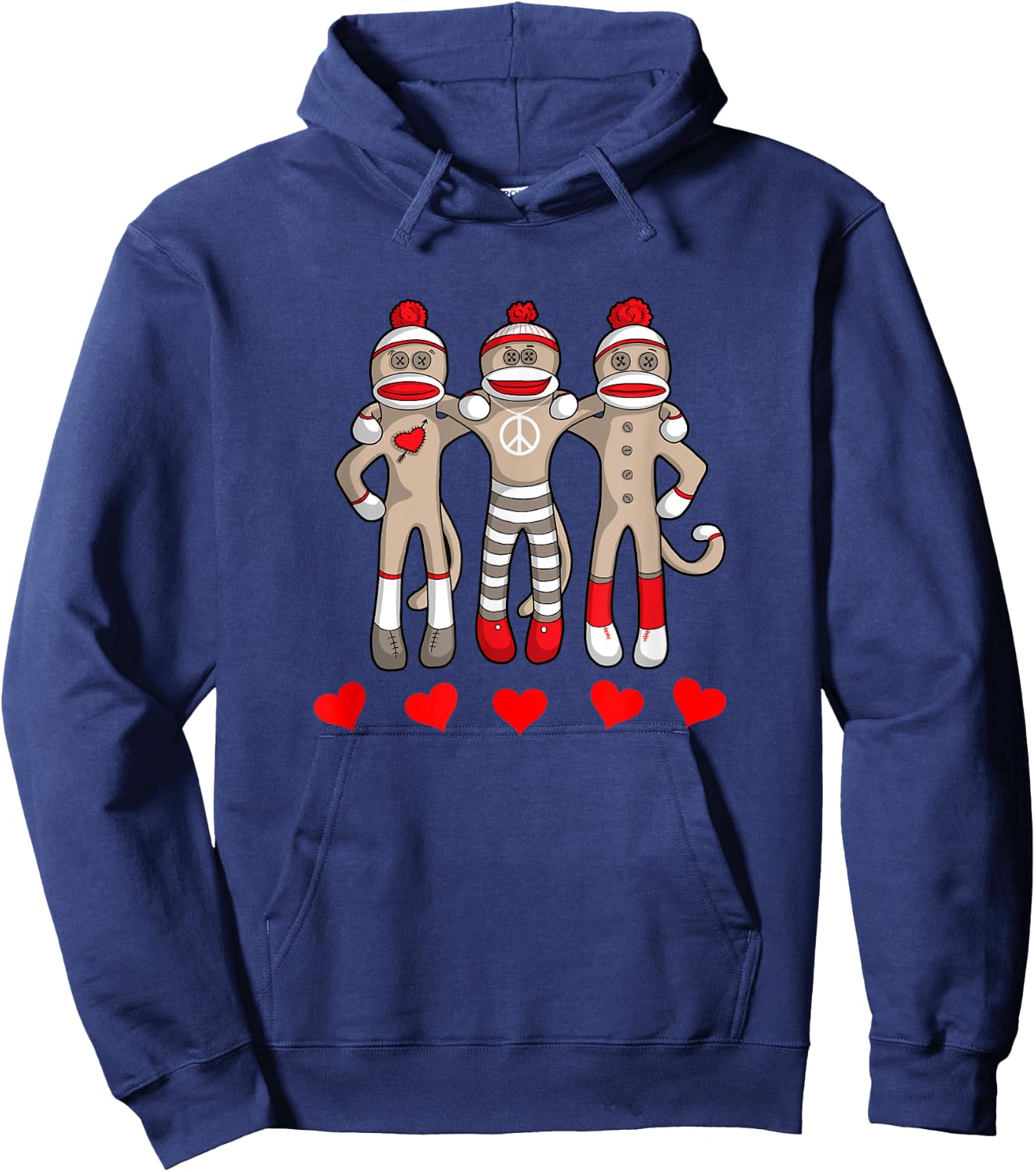 Sock Monkey Happy Valentine's Day Heart Peace Love Friends Hoodie - Hoodie | Navy