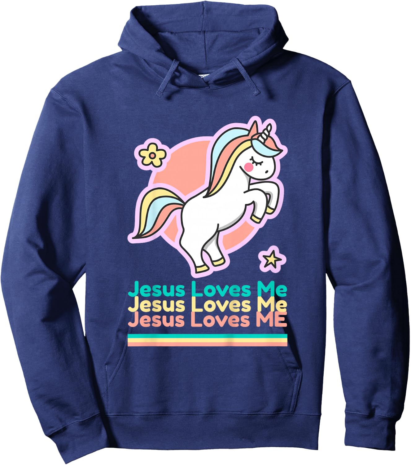 Jesus Loves Me Christian Bible Gift Girls Rainbow Unicorn Hoodie - Hoodie | Navy