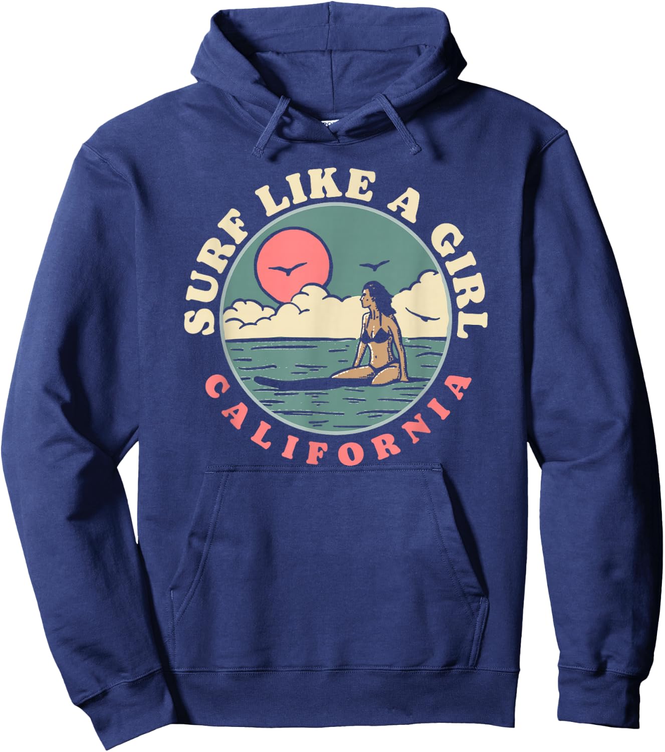 Surf Like A Girl Vintage 80s Beach & Surfing Retro Graphic Hoodie - Hoodie | Navy