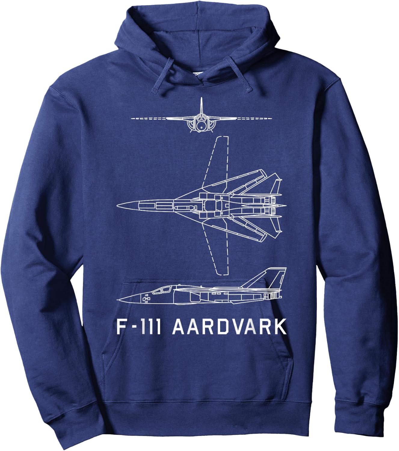 USA Military Planes MJ F-111 Aardvark American Jet Plane Blueprint - Black, -Adults, Short Sleeve, Classic Fit, Cotton 65% Polyester 35%, Small Hoodie - Hoodie | Navy