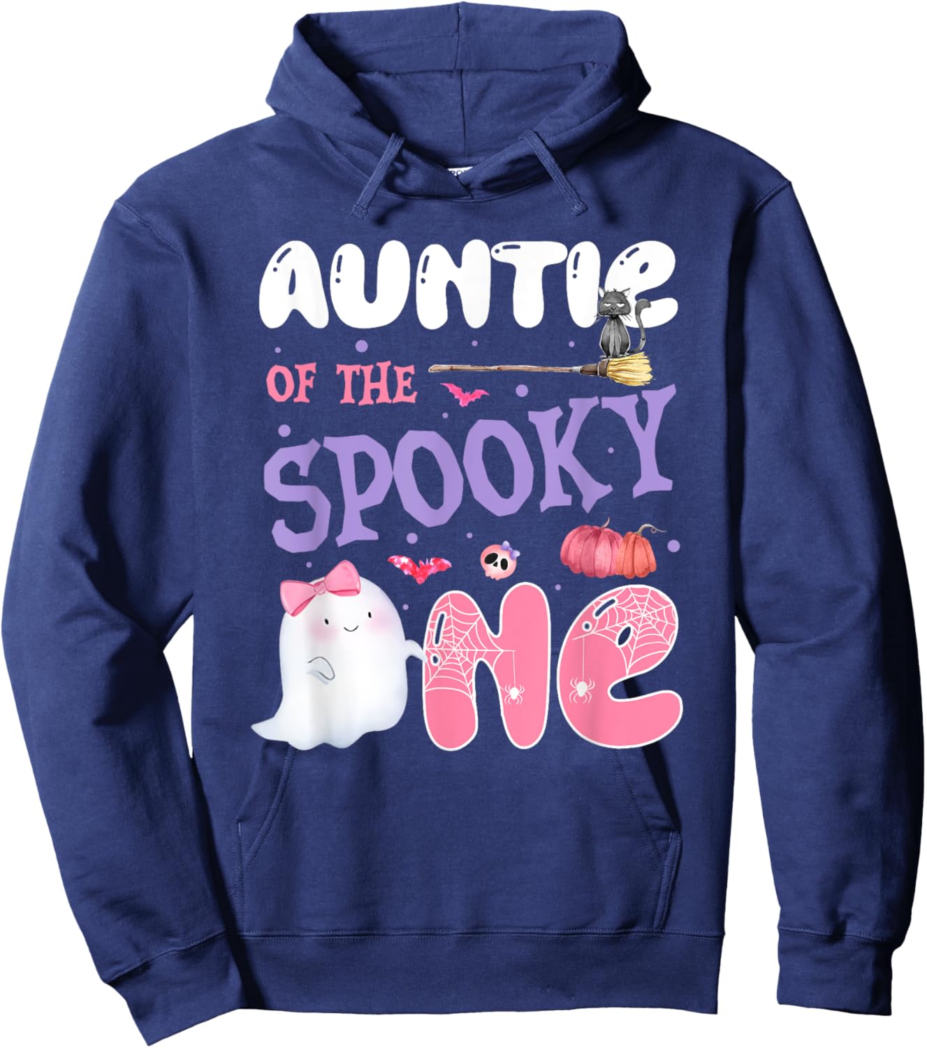 Auntie Of The Spooky One 1st Birthday Halloween Pink Ghost Hoodie - Hoodie | Navy