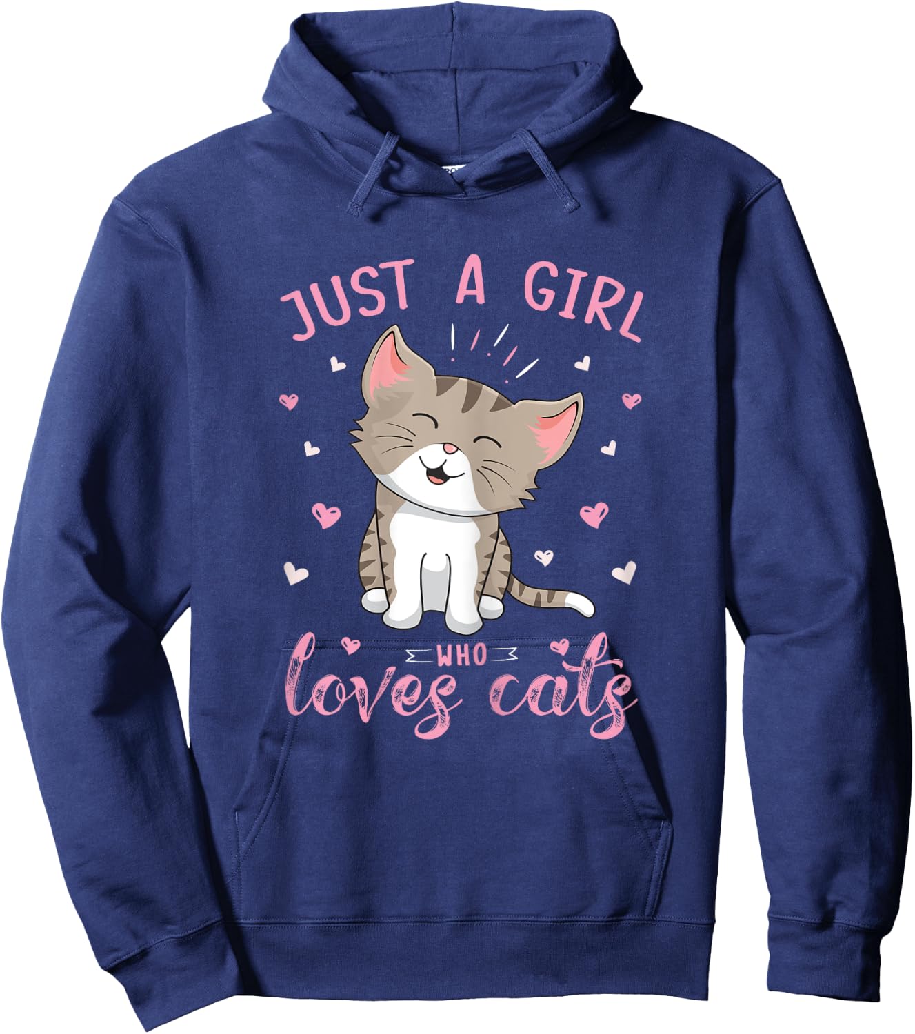Just A Girl Who Loves Cats Design Cute Cat Lover Girls Kids Hoodie - Hoodie | Navy