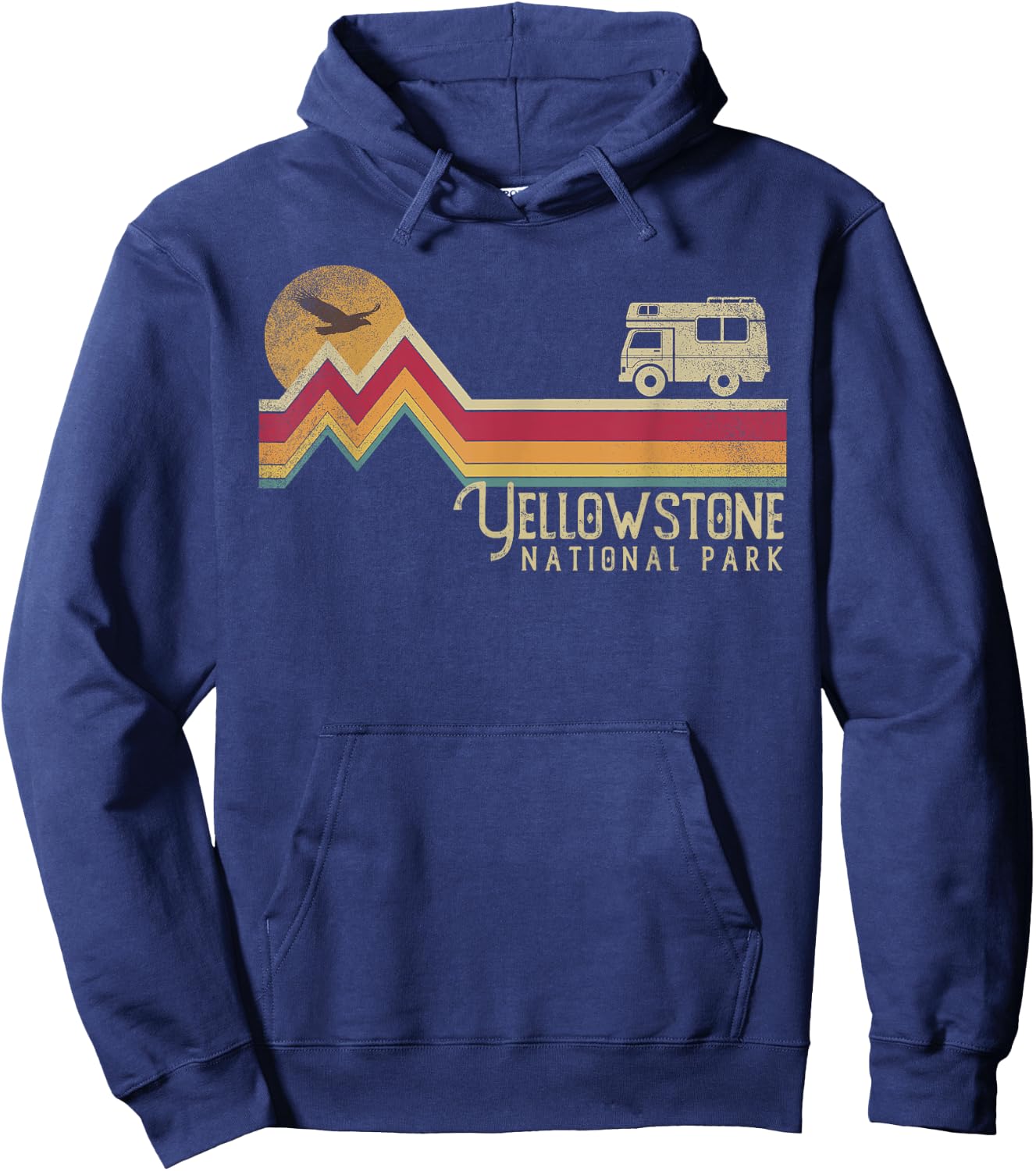 Yellowstone National Park Vintage Style Mountain Camp Retro Hoodie - Hoodie | Navy