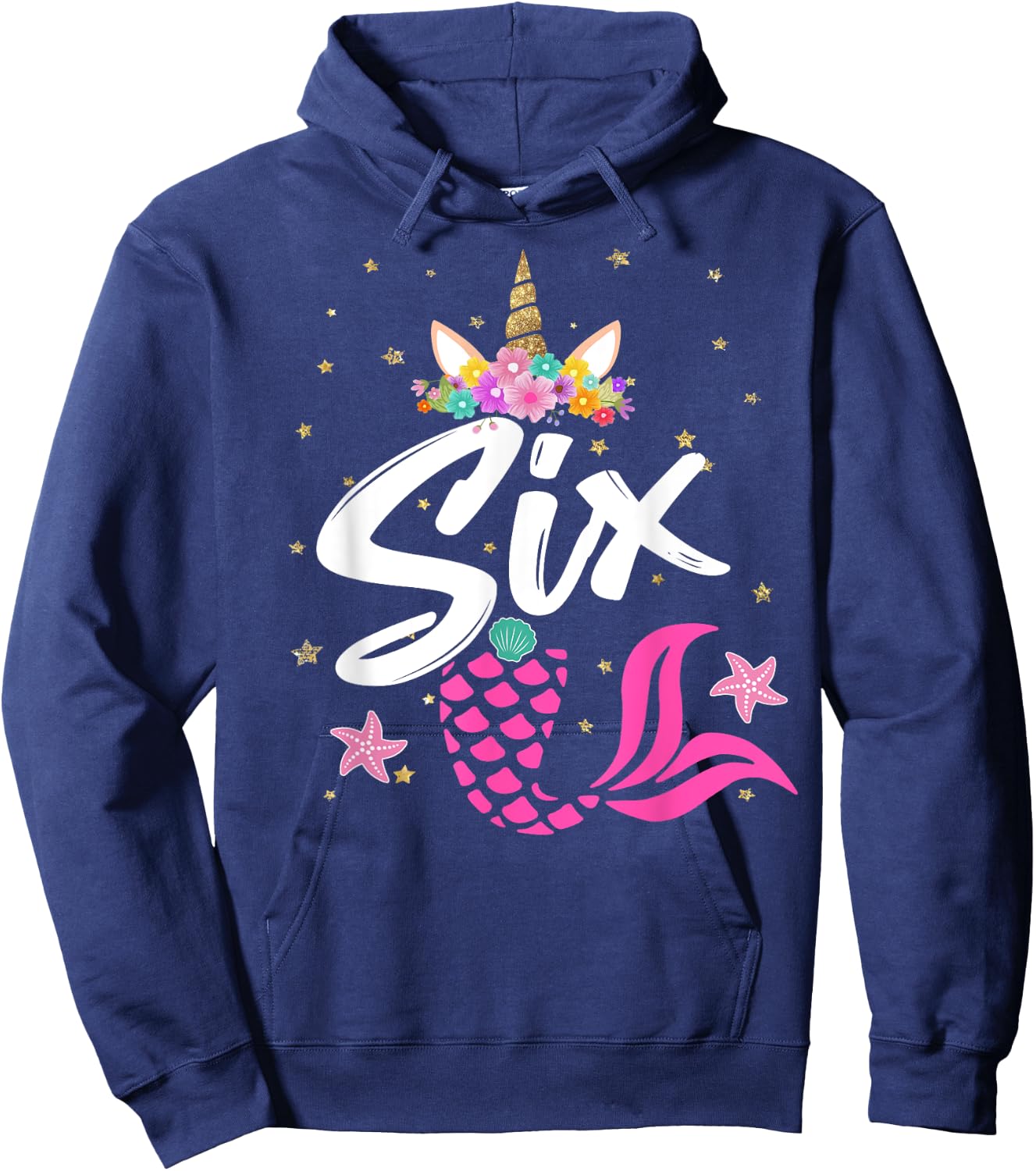 6th Birthday Girl Unicorn Shirt Mermaid Tail 6 Years Old Hoodie - Hoodie | Navy