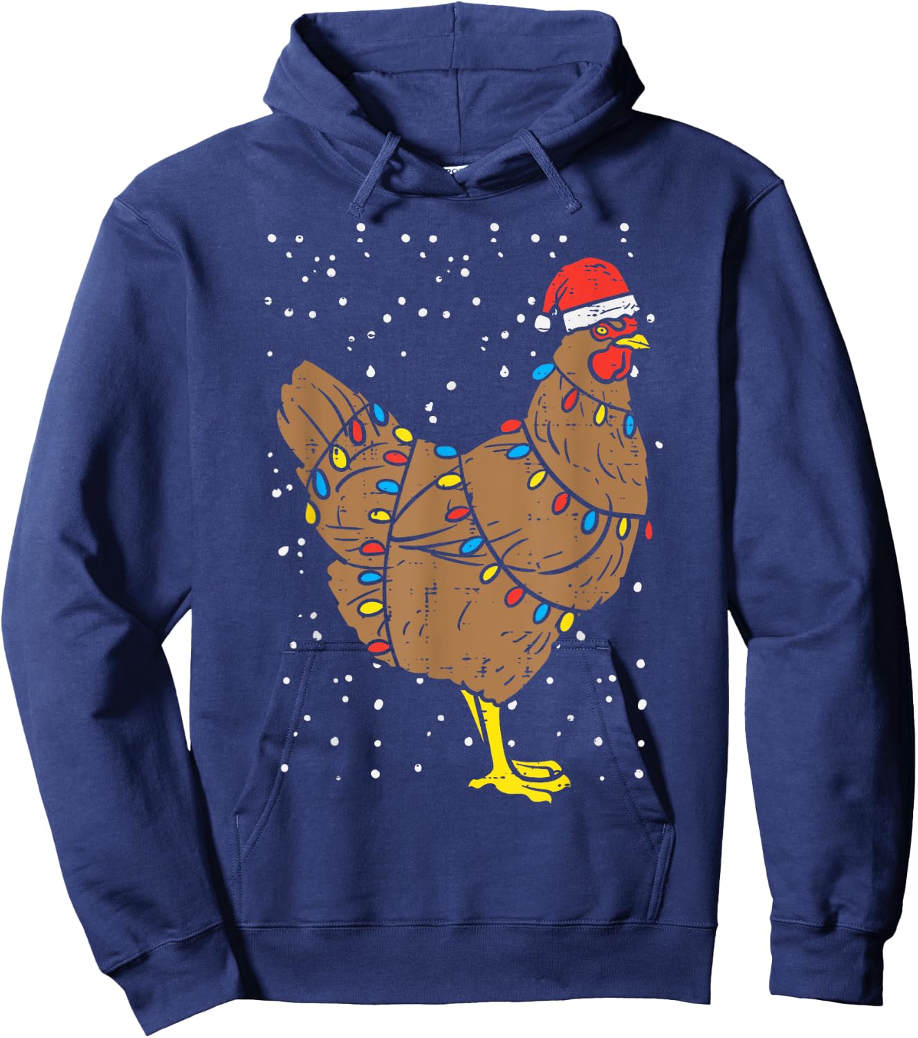 Chicken Santa Hat Christmas Lights Funny Xmas Animal PJ Hoodie - Hoodie | Navy