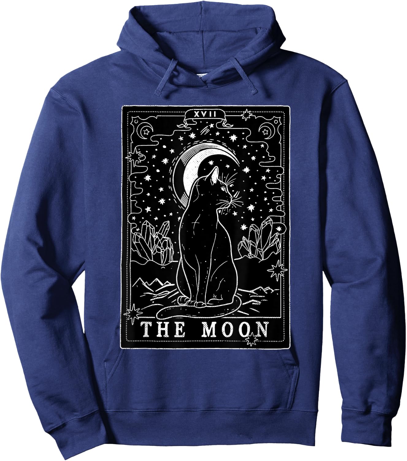 Graphic Cat Lovers Moon Tarot Card | Cat Tarot Card The Moon Hoodie - Hoodie | Navy