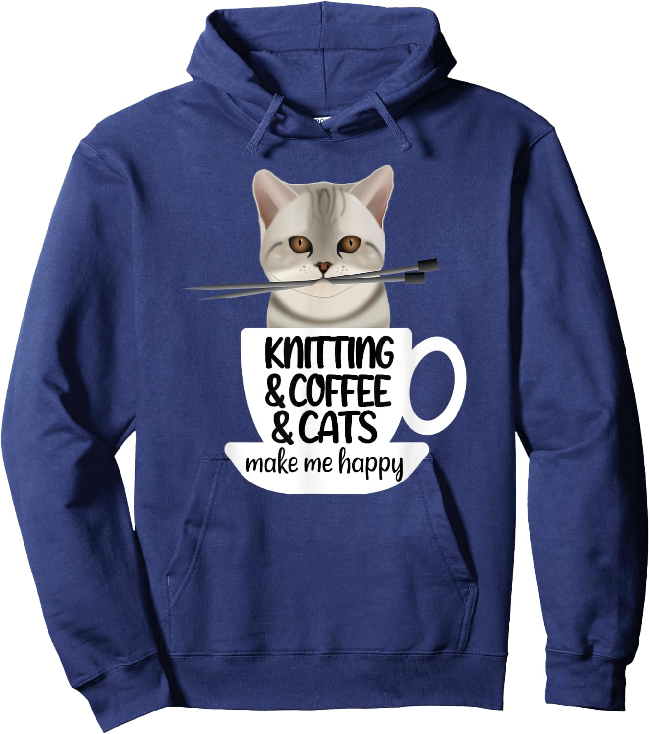 Knitting Coffee And Cats Make Me Happy Hoodie - Hoodie | Navy