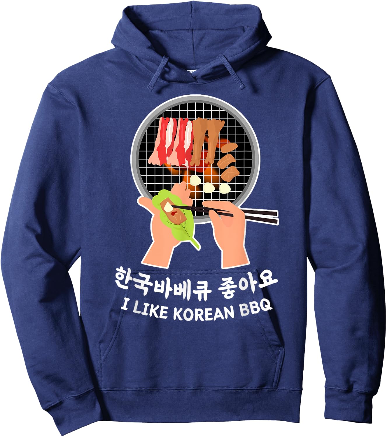 Love South Korea - Bulgogi Food & Hangul I LIKE KOREAN BBQ Hoodie - Hoodie | Navy