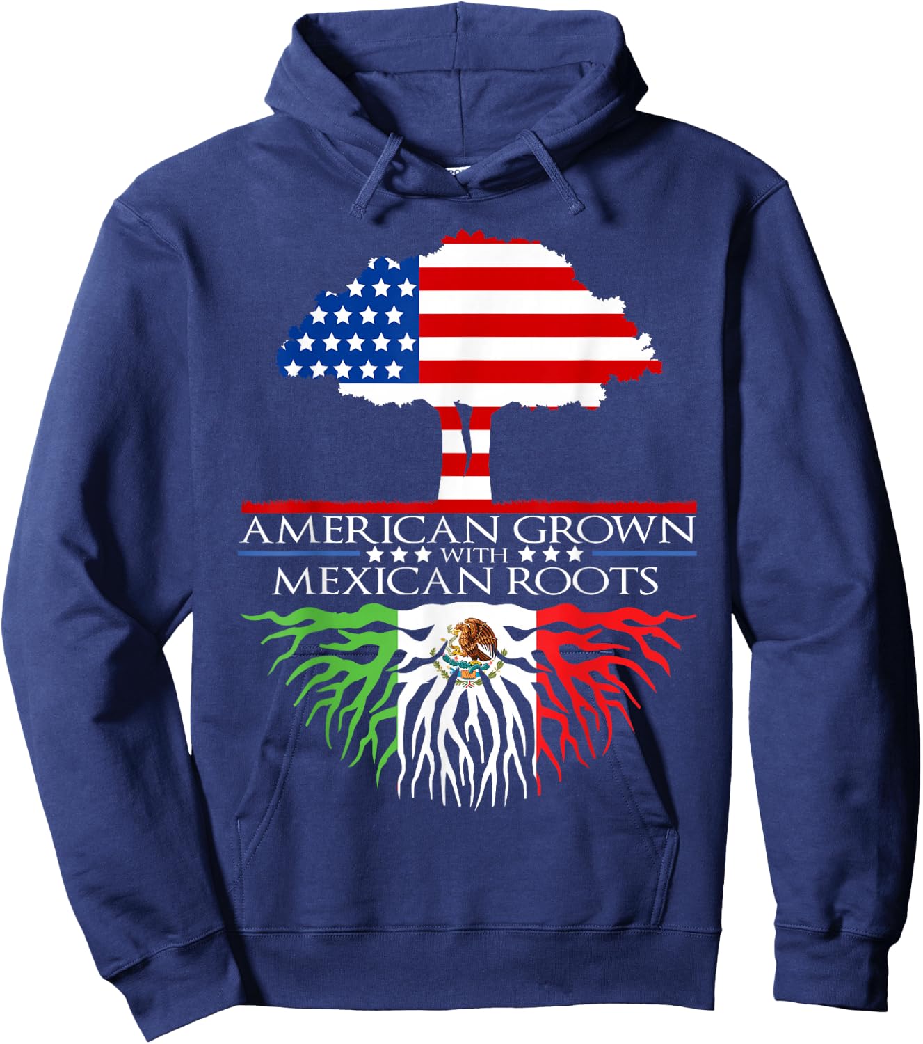 Mexican Roots American Grown Tree Flag USA Mexico Hoodie - Hoodie | Navy