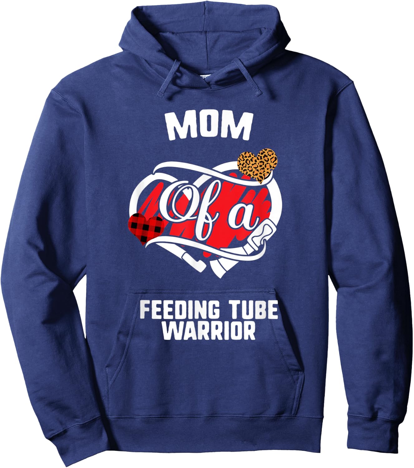 Mom Feeding Tube Awareness Leopard Buffalo Plaid Family Gift Hoodie - Hoodie | Navy