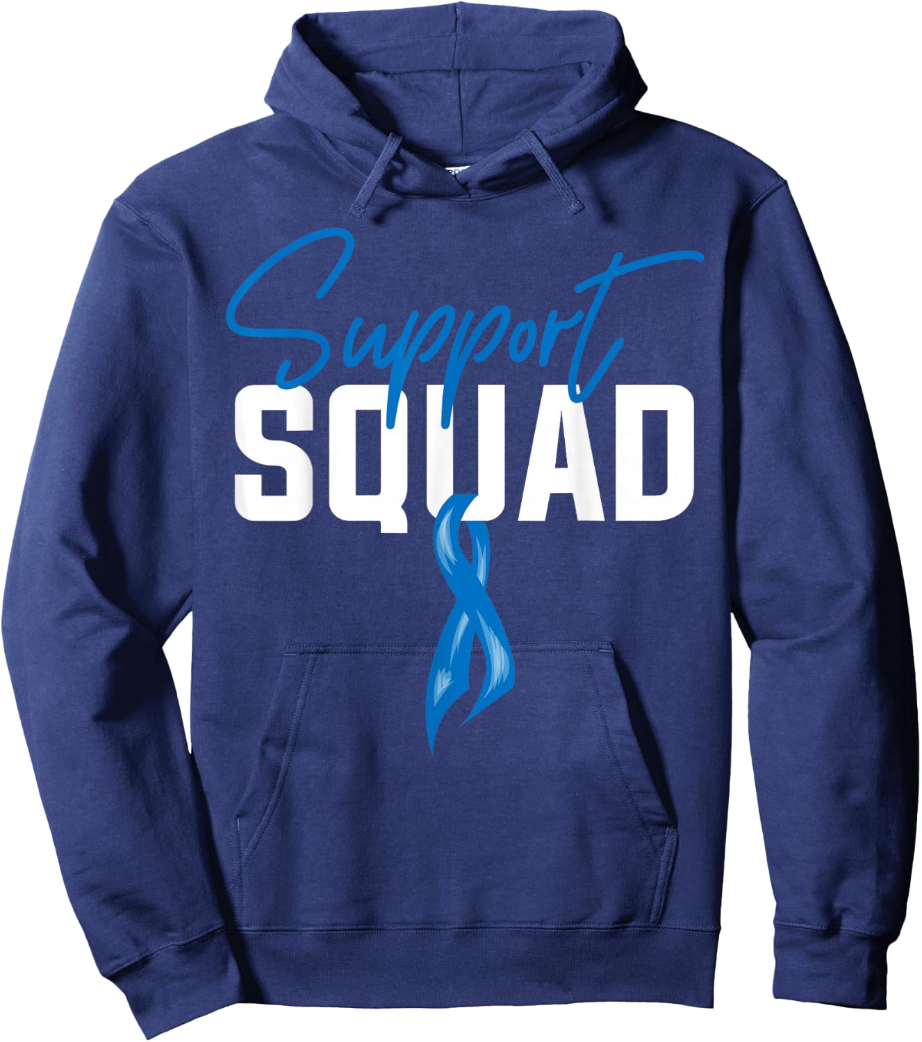 Colon Cancer Awareness Support Squad Blue Ribbon Hoodie - Hoodie | Navy