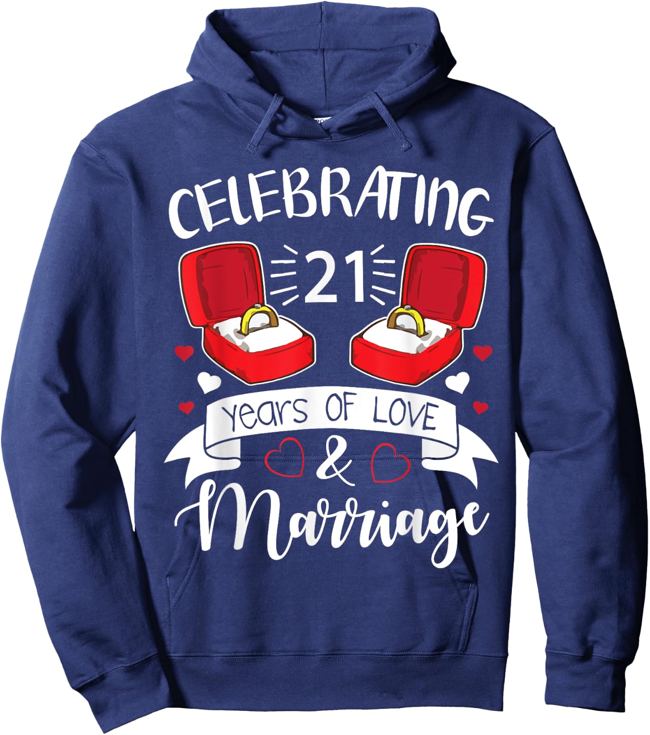 Celebrating 21 Years Of Love & Marriage Happy Husband Wife Hoodie - Hoodie | Navy