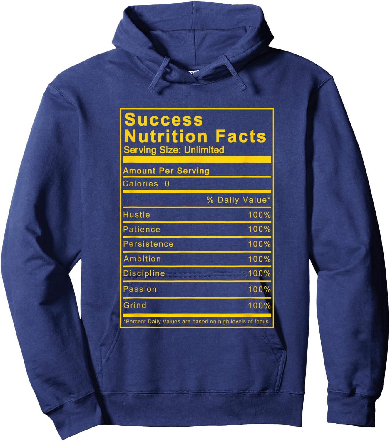 University Gold Success Nutrition Facts Label Black Sneakers Hoodie - Hoodie | Navy