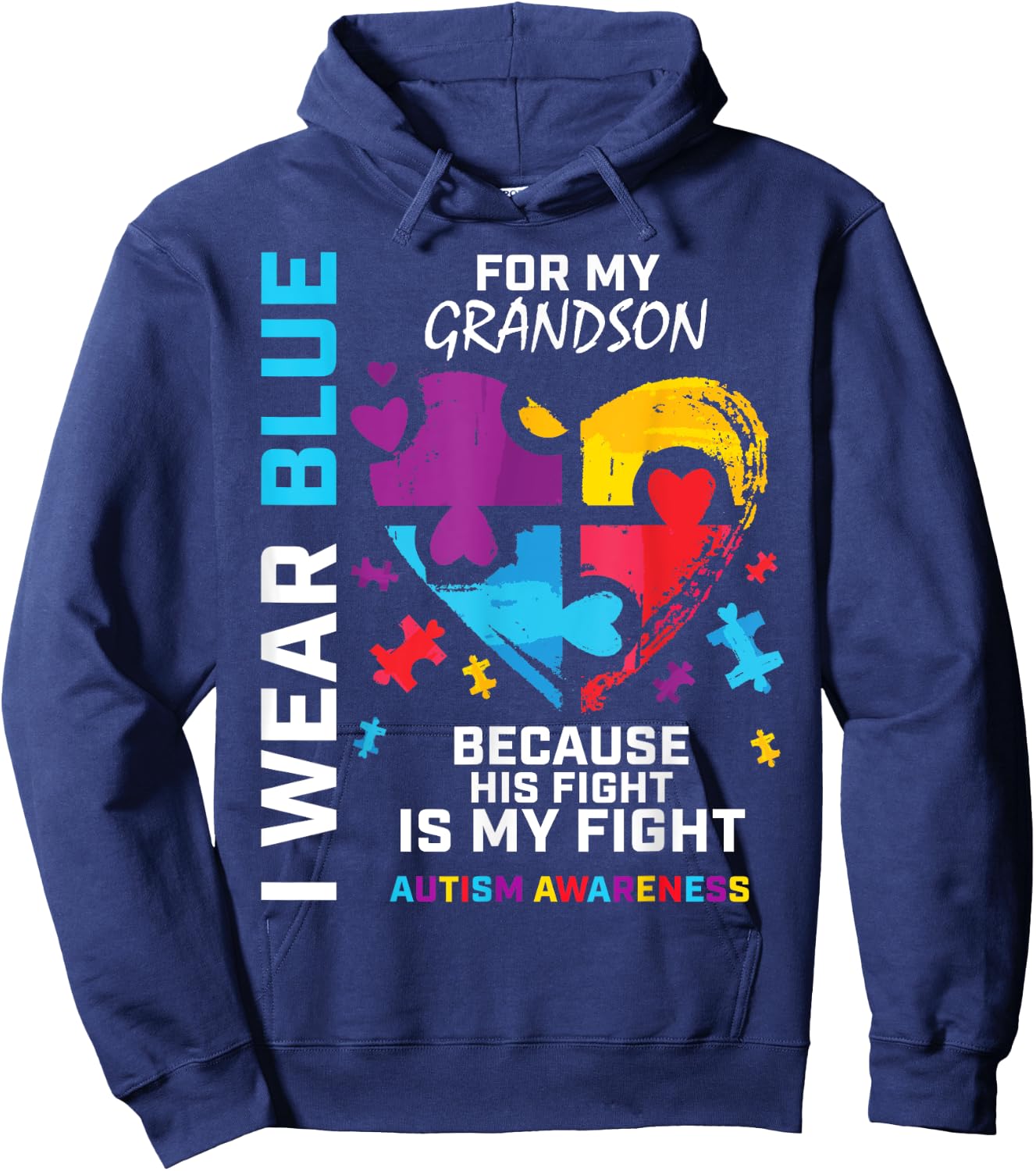 Grandma Grandpa I Wear Blue For My Grandson Autism Awareness Hoodie - Hoodie | Navy