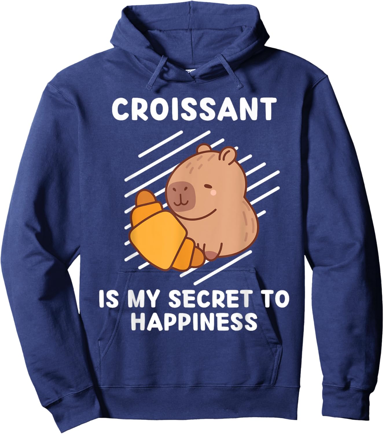 Cute Capybara Croissant Is My Secret To Happiness Capybara Hoodie - Hoodie | Navy
